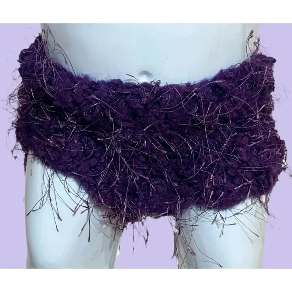 Handmade Fuzzy Knit Baby Photo Prop Diaper Cover And Hat Purple Flower Glam